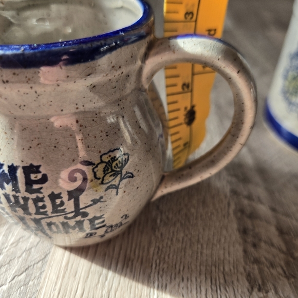 Vintage Home Sweet Home Speckled Stoneware Creamer & Sugar Blue Floral Farmhouse - Picture 15 of 15